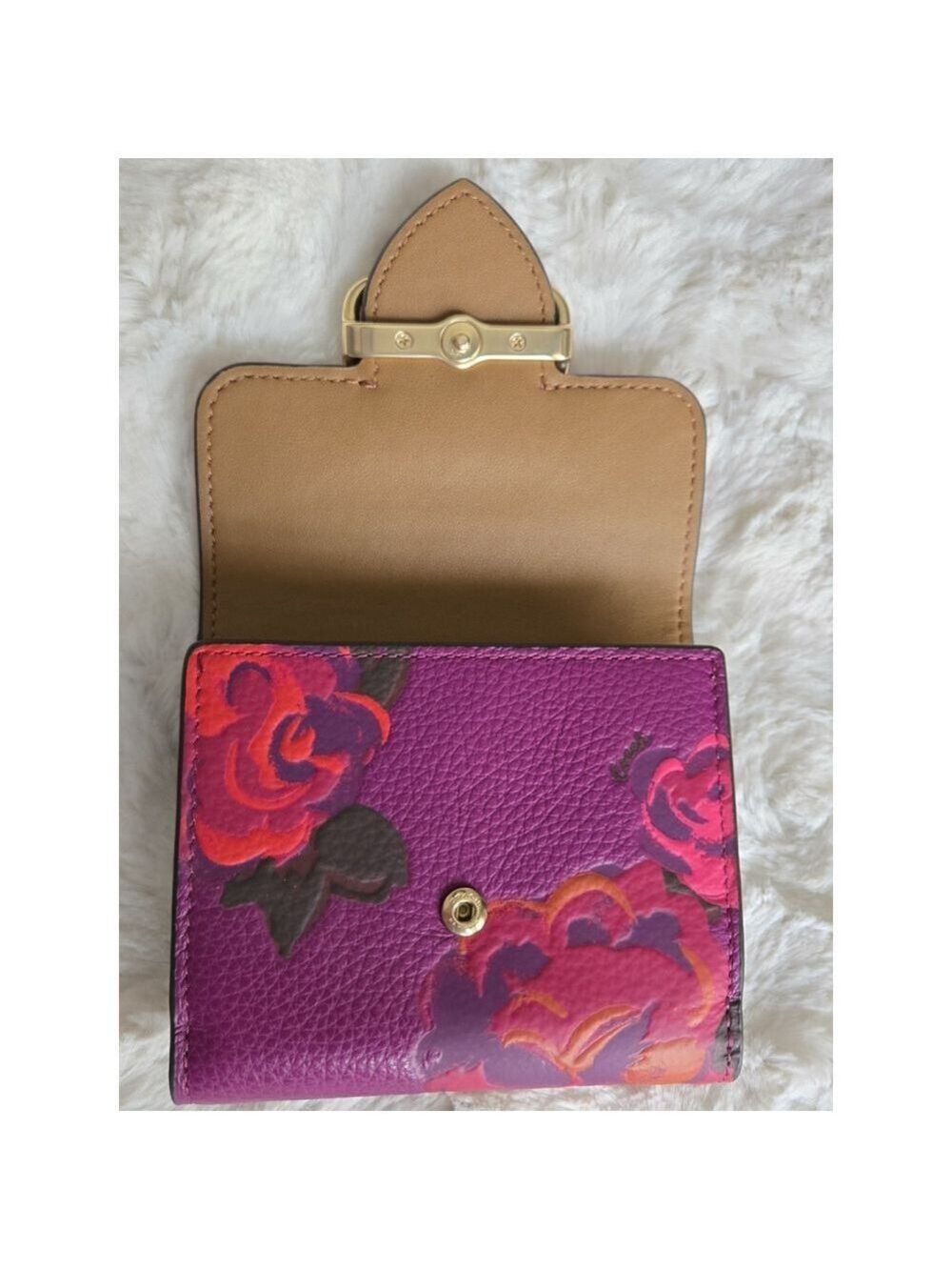 NWT Coach Small Morgan Wallet In Leather Red Rose Print - Picture 6 of 10